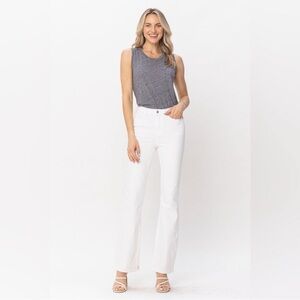 Judy Blue So Chic White Denim Hem Slit Bootcut Jeans